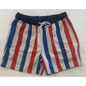 Chubbies Men's M Swim Trunks Red White Blue Striped Elastic Waist Drawstring